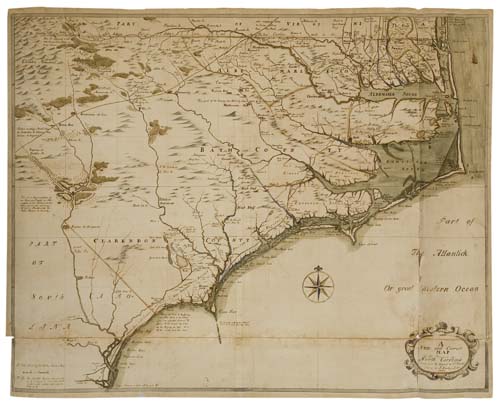 COWLEY, JOHN?. A New and Correct Map of the Province of North Carolina drawn from the Original of Col. Mosely's. Survey by J: Cowley.
